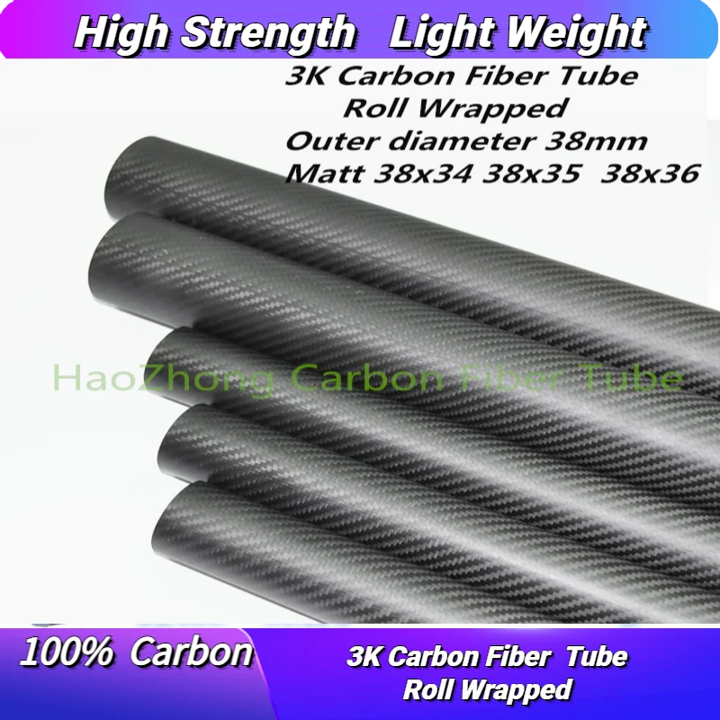 

OD38mm ID34mm 35mm 36mm L500mm Roll Wrapped high hardness composite carbon fiber support tube Carbon fiber model connecting