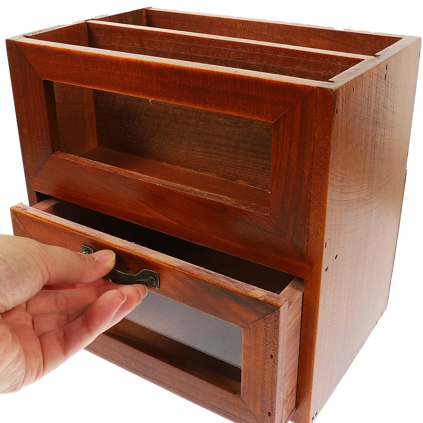 Retro Desktop Organizer Wooden Storage Box Multi-Function Table Sundries Holder Dressing Table Office Desktop Storage