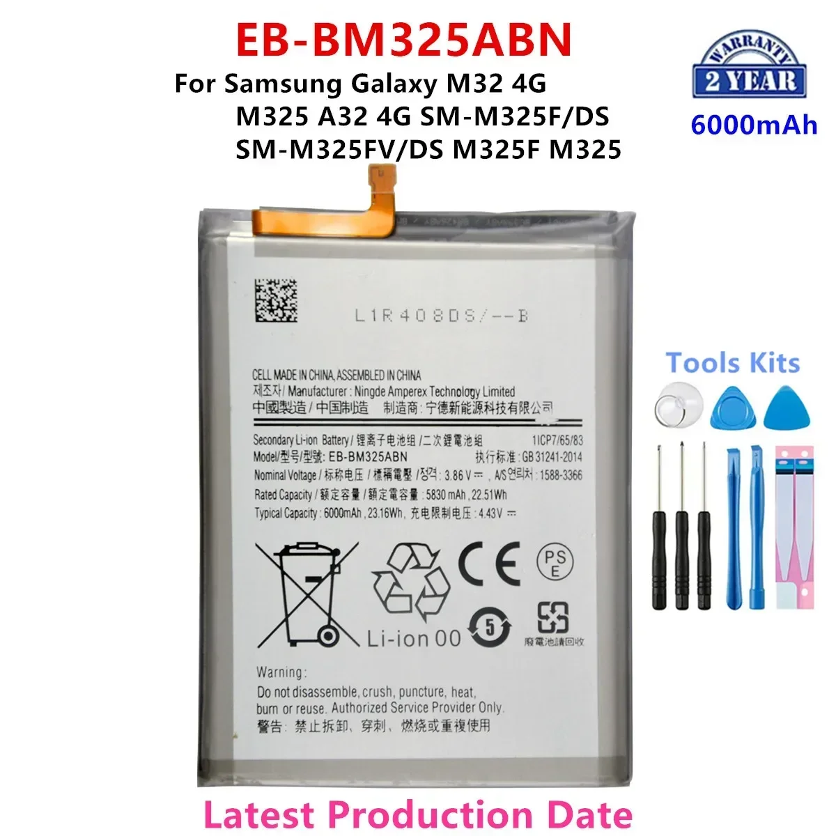 Brand New EB-BM325ABN 6000mAh Battery For Samsung Galaxy M32 4G/M325 A32 4G SM-M325F/DS SM-M325FV/DS M325F M325 +Tools