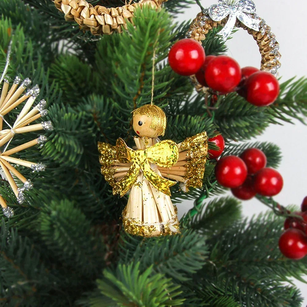 HOT SALE NEW Little Angel Wreath Ornaments Christmas Straw Decoration Christmas Tree Pendant Boxed Xmas Decoration Gift Box 2024