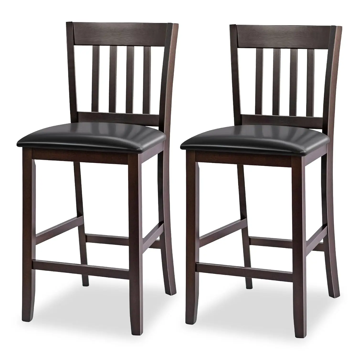 

Counter Height Bar Stools Set Of 2, 25'' Wooden Pub Chairs With PU Leather Seat, Mid Century Modern Upholstered, Customized