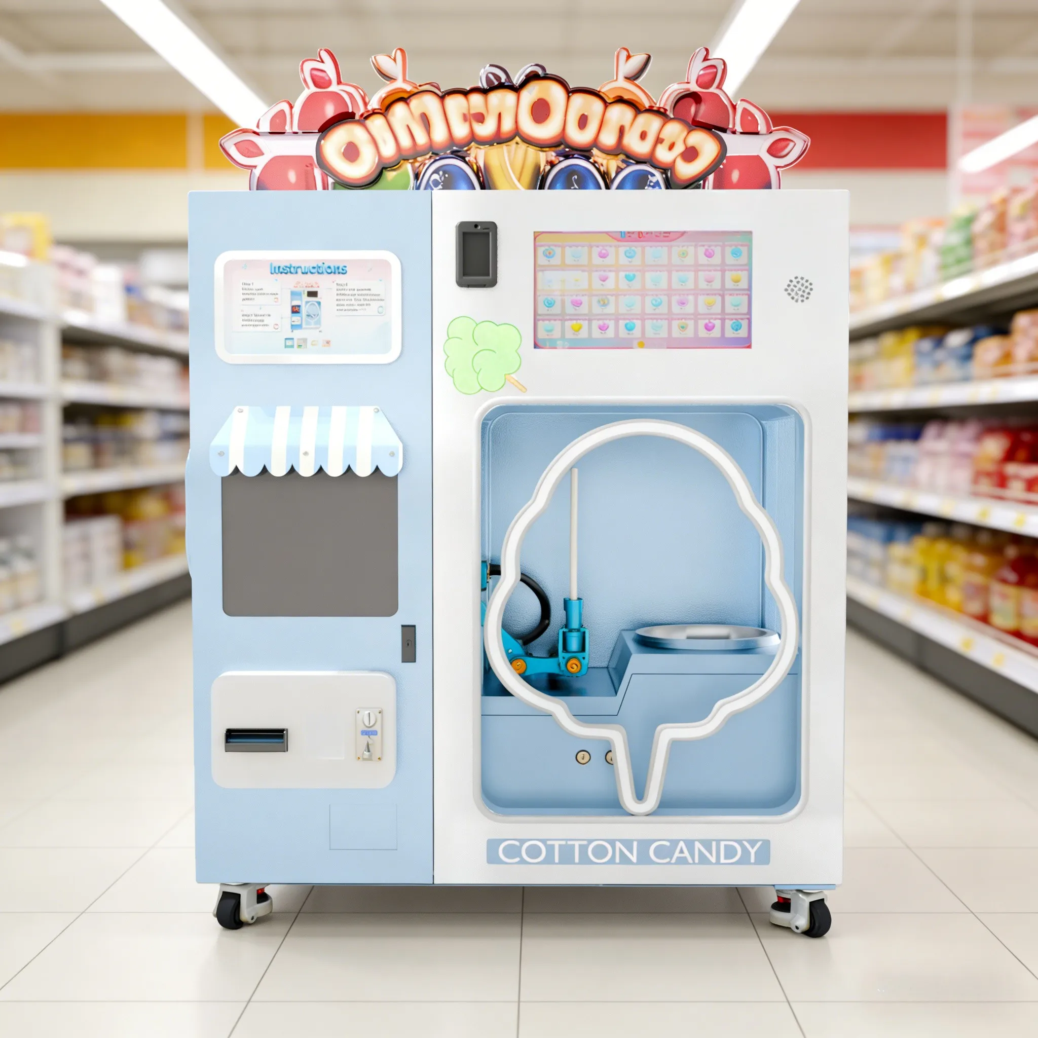 Intelligent Dual-Chamber Metal Cotton Candy Vending Machine Touchscreen SDK Enabled Customizable Color Multiple Options OEM