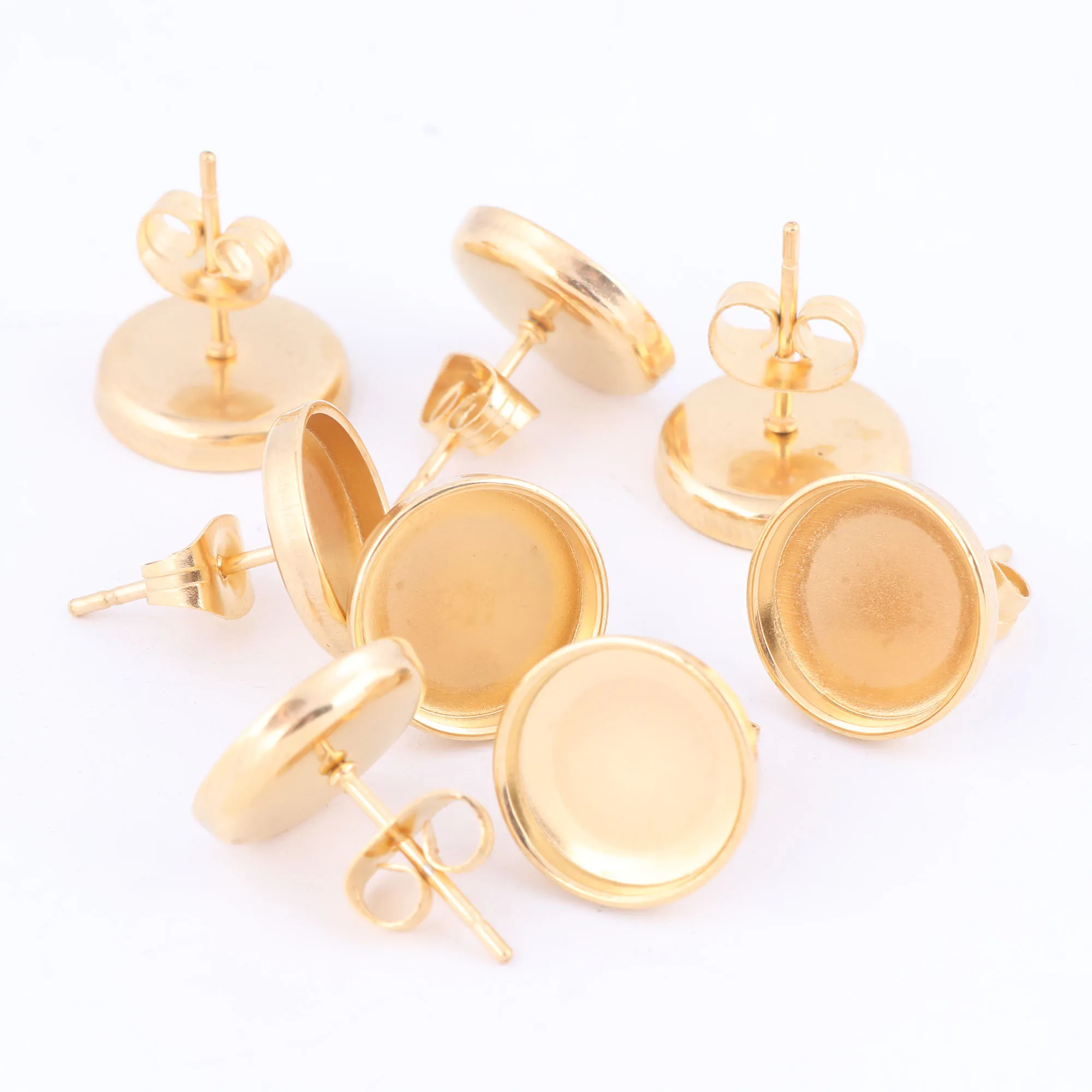 10pcs 10mm Cabochon Earring Base Studs Stainless Steel Earring Bezel Setting Blanks Gold Plated Diy Jewerly Making Supplies