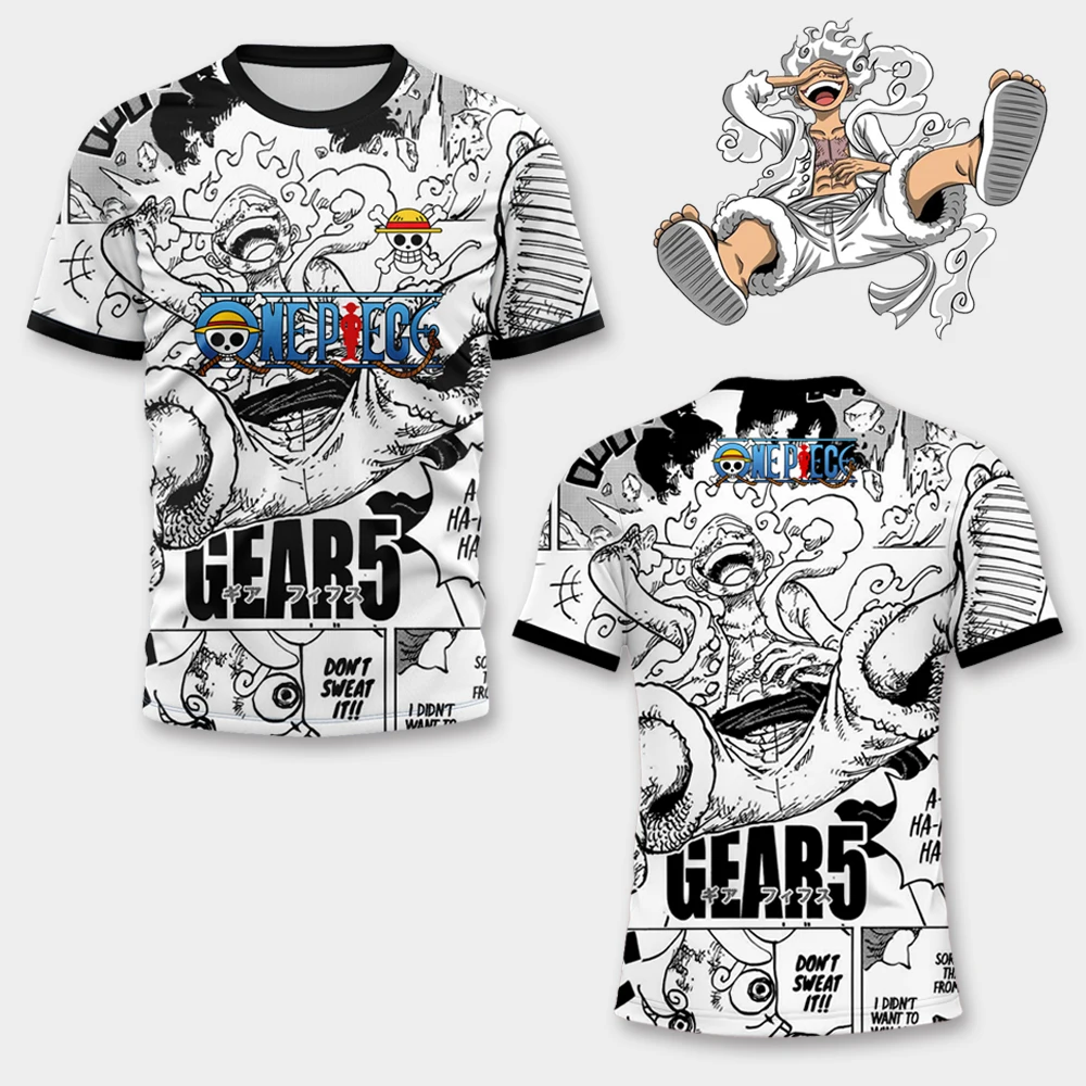 One Piece Luffy Gear 5 Nika Manga Style 3D Soccer Jersey Men's Anime Tee Summer Jersey Breathable and Comfortable