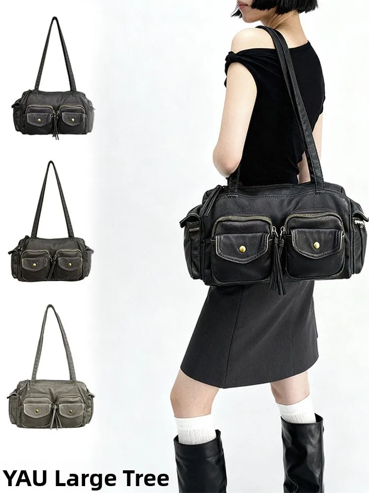 

Винтажная мотоциклетная сумка Yau Lazy, двойная мягкая кожаная потертая сумка на одно плечо для молодых мужчин и женщин