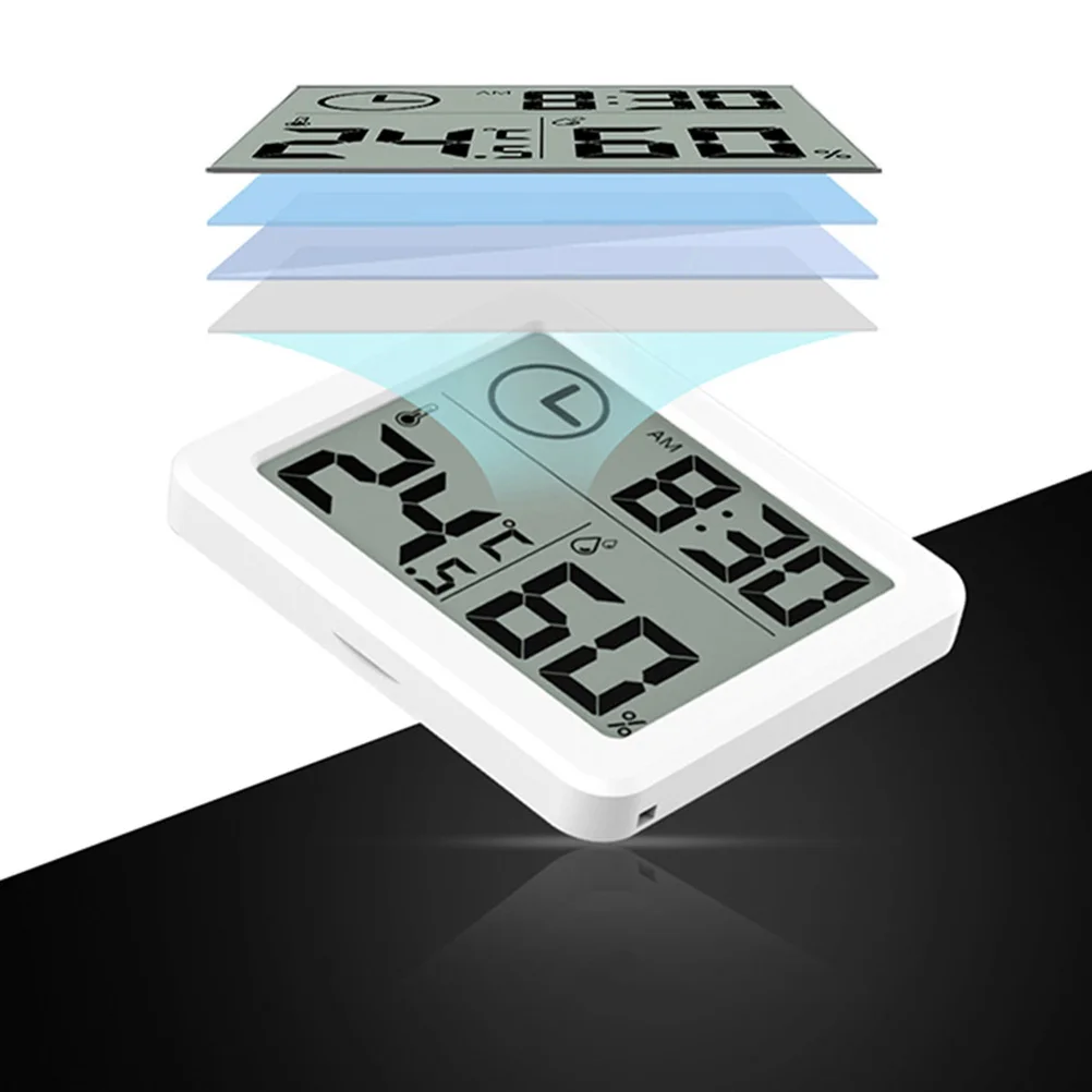 

2Pcs Ultra-Thin Digital Indoor Thermometer Hygrometer Time Display Portable Lightweight Durable Home Office Bedroom White