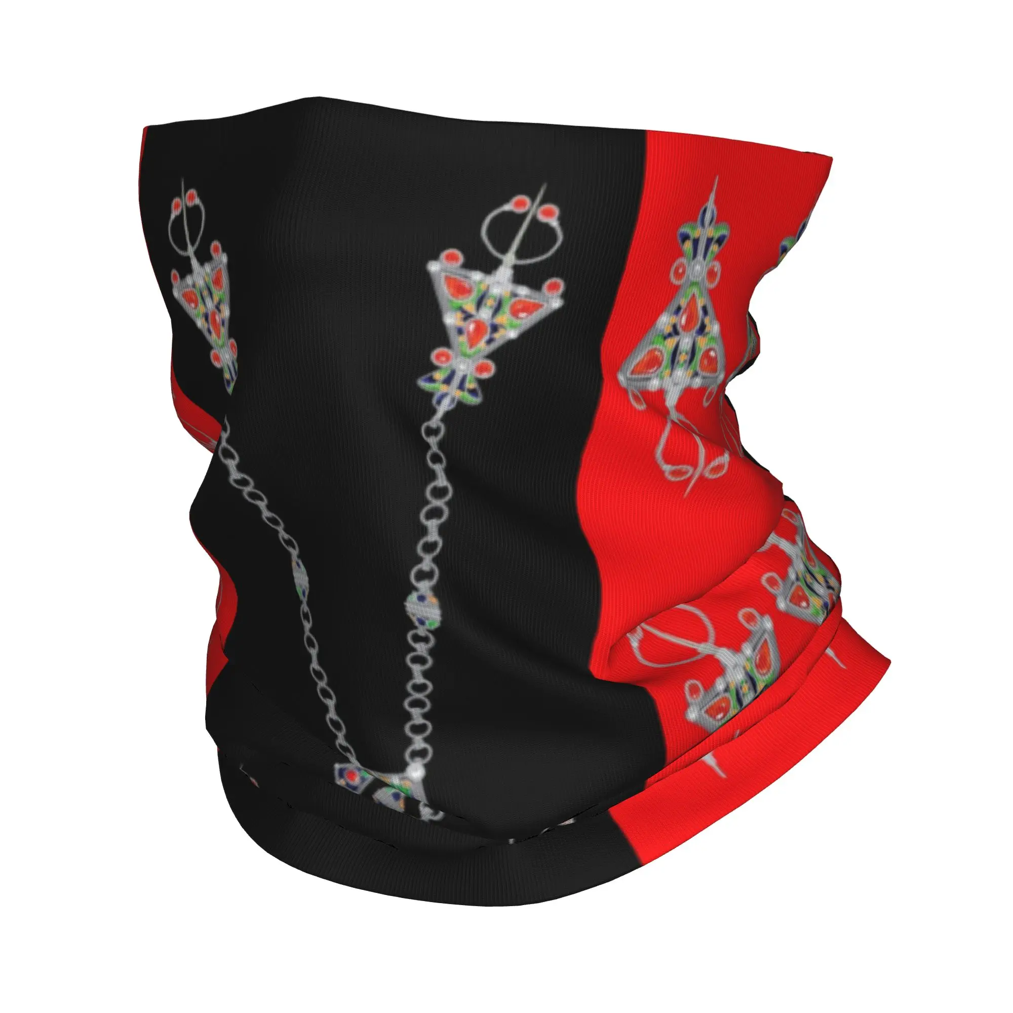 Custom Kabyle Jewelry Bandana Neck Gaiter for Hiking Running Women Men Wrap Scarf Amazigh Carpet Berber Balaclava Warmer