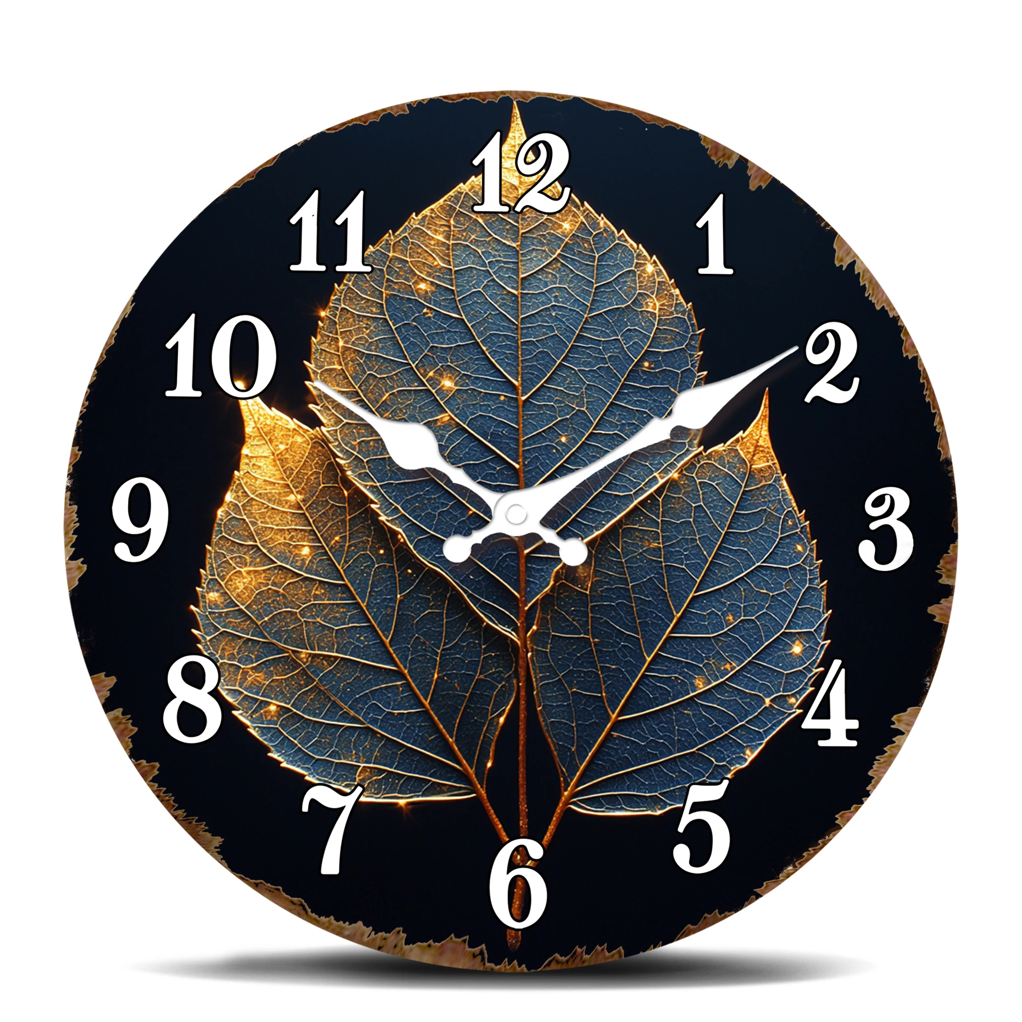 Golden Leaf Vein Wall Clock, Autumn-Themed Decorative Clock, Elegant Botanical Hanging Clock for Seasonal Home Accents