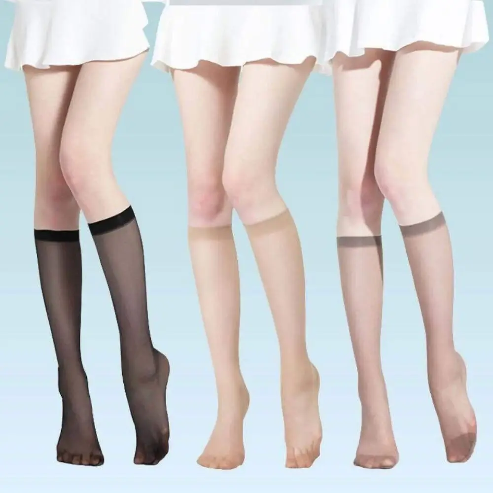 

1 Pair Solid Color Ultra-thin Nylon Stocking Anti-fric Sweat-absorbing Women Long Socks Breathable
