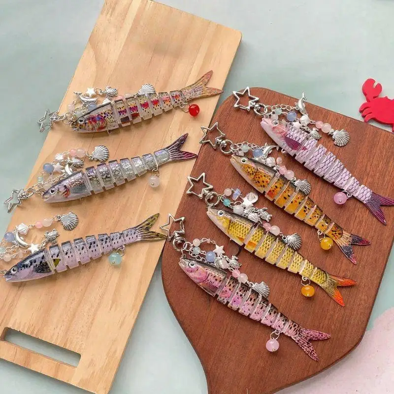 펜타그램 휴대 전화 끈, 수제 물고기 키 체인 쥬얼리, 가방 펜던트 인공 물고기 미끼 휴대 전화 끈 액세서리