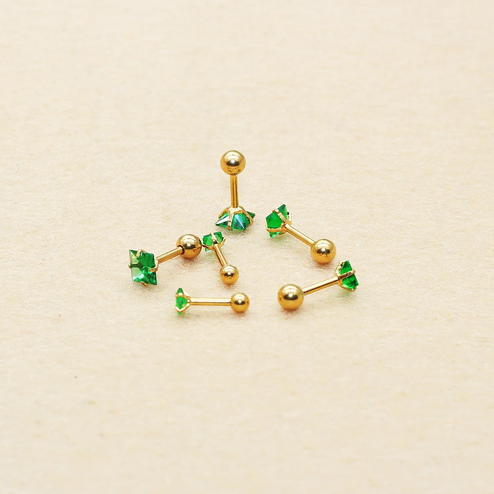 Grüne Edelstahl-Ohrstecker für Damen, Zirkon-Ohrreifen, Tragus-, Helix- und Ohrläppchen-Schmuck – Detail 1