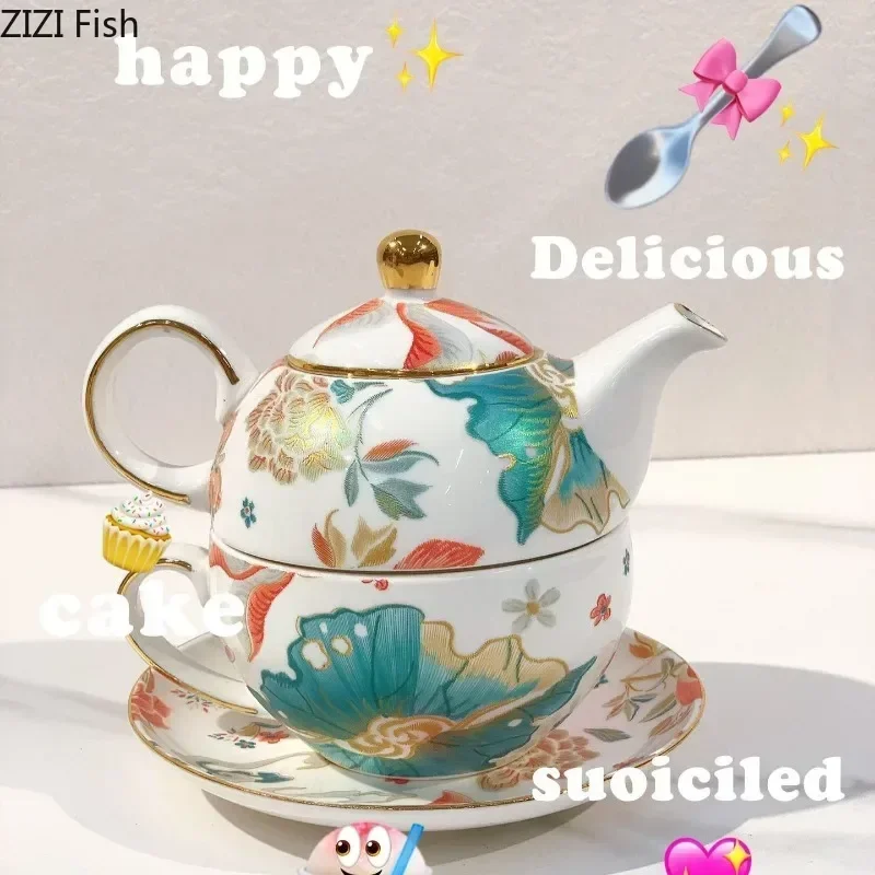 Ceramic Mother and Child Pot Afternoon Tea Coffee Cup Coffee Pot Light Set Luxury Retro Ceramic Flower Tea Set New Home Gift