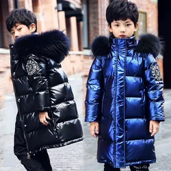 Boys And Girls Winter Padded Jacket Long Down Jacket Children's Padded Jacket Thick Warm Bright Leather Waterproof Coat