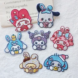 Pegatina de tela bordada de dibujos animados de Sanrio, parche decorativo de ropa, Pegatina autoadhesiva, lindo, Cinnamoroll Kuromi, nuevo