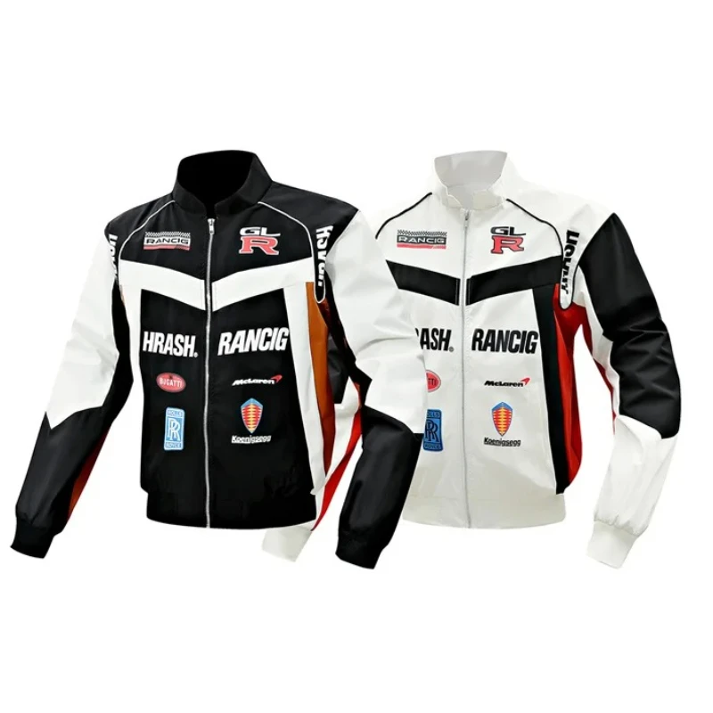 

High Street Motorcycle Uniform Jacket Men Vintage Biker Jackets Waterproof Windproof Racing Coat Men Loose Outerwear Spring Fall