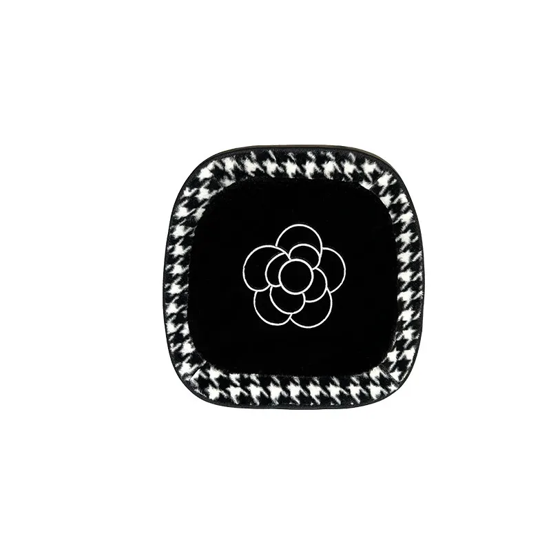 Houndstooth & Camellia Car Seat Cushion, Winter Fleece-Lined High-End Car Neck Pillow, Plush Cute Single Seat Pad