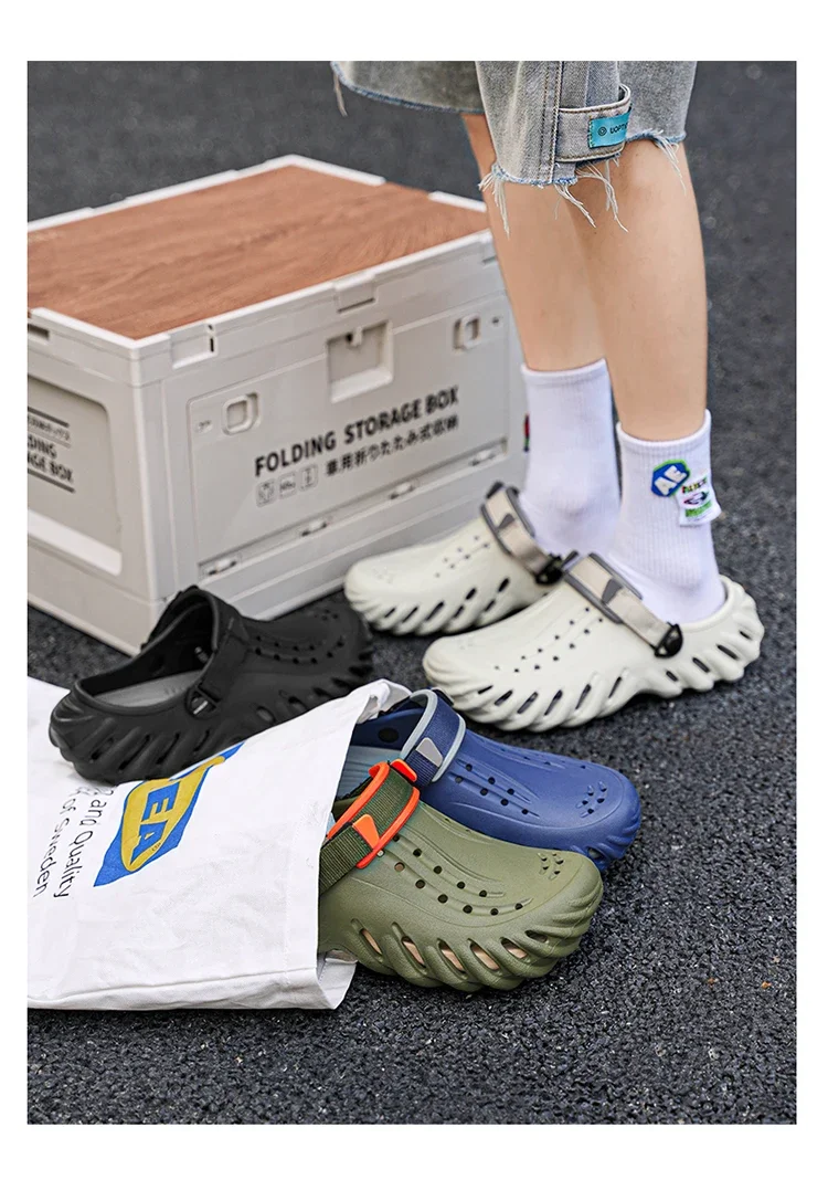 Marken-Herren-Slipper – Weiche und bequeme perforierte Outdoor-Schuhe, wasserdicht, höhenerhöhend, coole EVA-Fahrschuhe – Detail 2