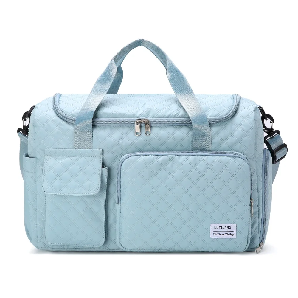 

Zipper Oxford Travel Duffel Bag Foldable Sturdy Nylon Duffle Bag Multi Layered Solid Color Large Capacity Handbag Girl