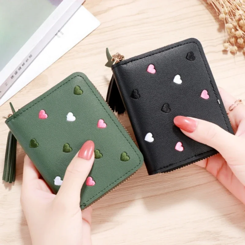 Women Small Wallet Ladies Mini Tassel Wallet Cute Girl Short Zipper Lovely Pu Leather Coin Purse Female Hand Wallet Cartera