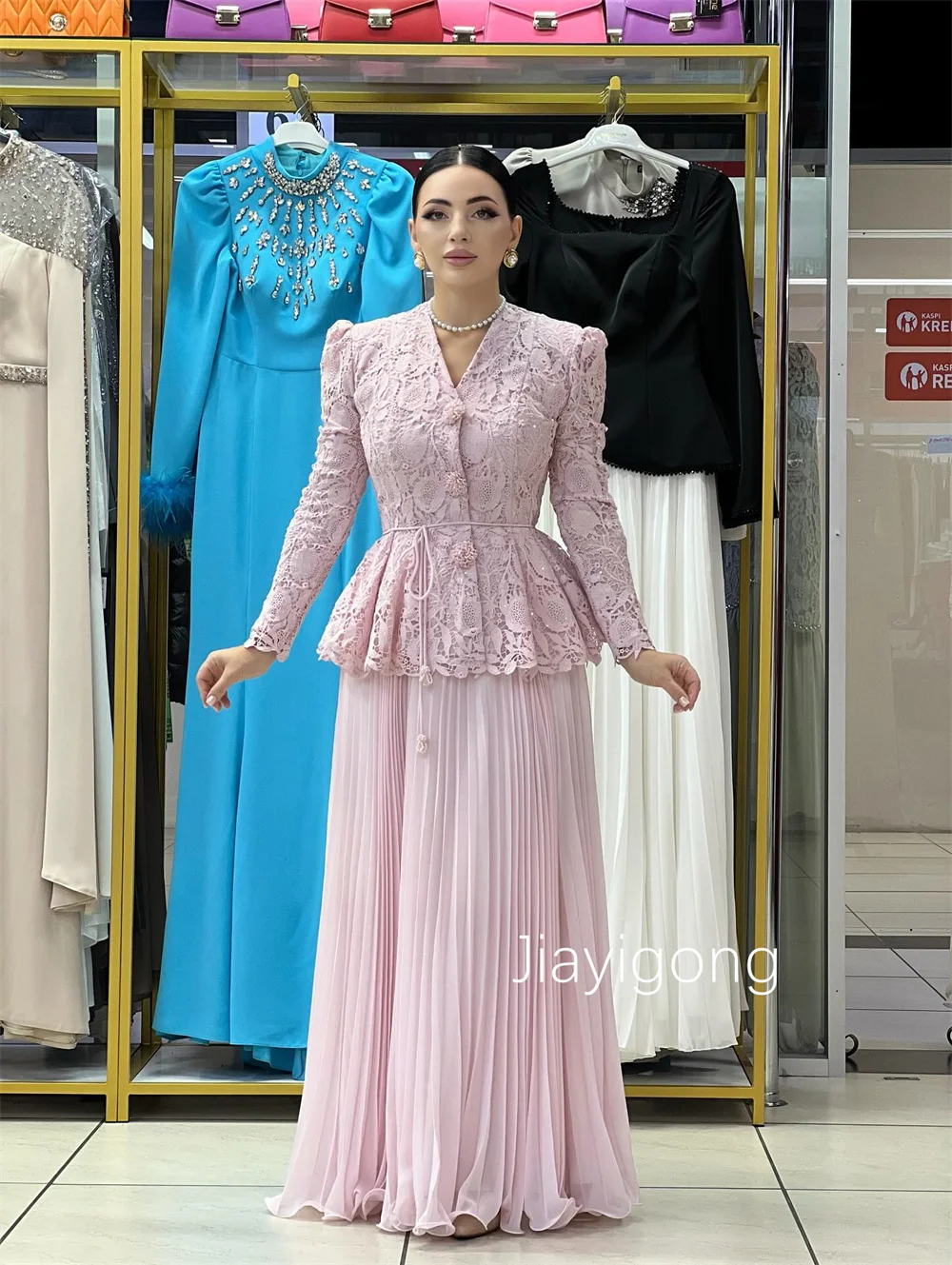 Customized Elegant Chiffon Button Pleat A-line V-neck Long Dresses Bespoke Occasion Quinceanera Chinese Style
