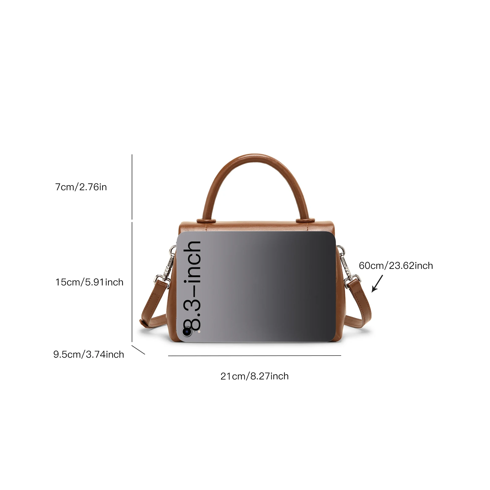 TOUTOU Brown Women Handbag Adjustable Vintage Length Strap Sweet Girl Croissant Syntactic Leather Cross Bag for 8.3 inch Laptop