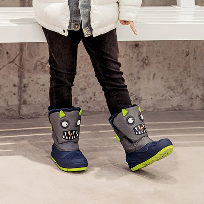 Winter Children High Snow Boots Baby Cartoon Dinosaur Cute Boots Boys Waterproof Anti-slip Ski Boots Girls Fashion Cotton Shoes