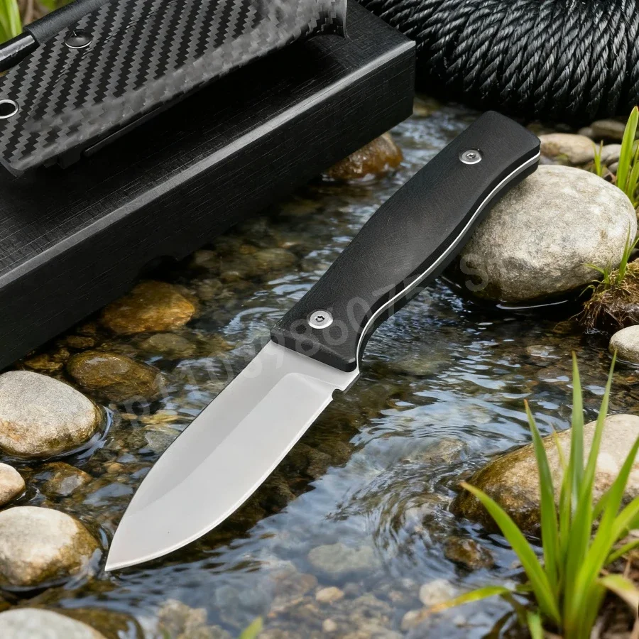 

Черный уличный прямой нож Лезвие изготовлен из 8Cr13Mov Материал Ручка изготовлена из G10 Это портативный нож для кемпинга