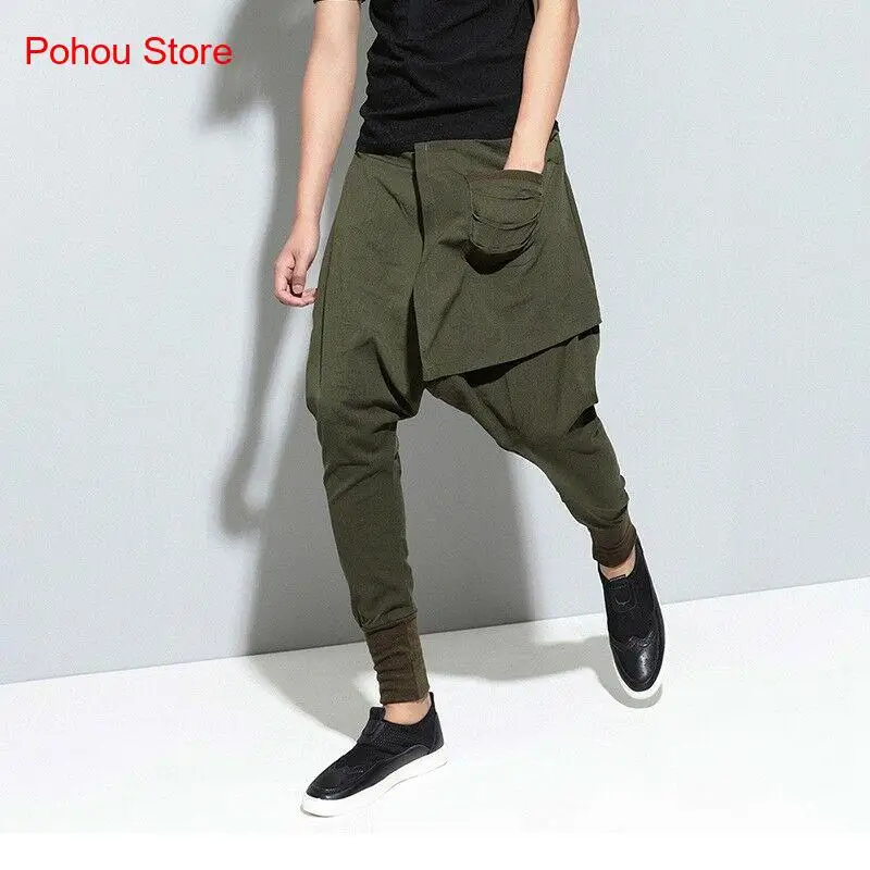 Spring Autumn Loose Small Foot Pockets Harlan Big Hanging Pants Long Pants Men Women