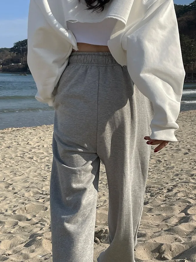 패셔너블한 한국 스타일 루즈핏 캐주얼 팬츠 여성용 가을 겨울 신상 와이드 레그 스웨트팬츠
