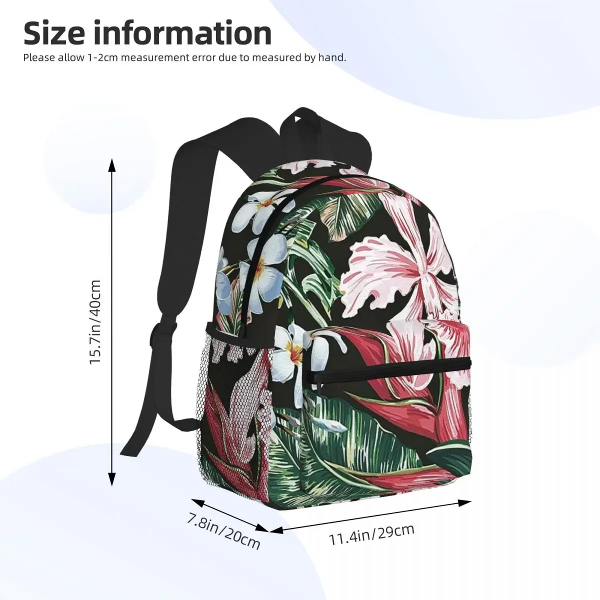 Tropical Exotic Flower Palm Leaf Orchid Student Backpack School Bag Hiking Travel Daypack for Men Women Bookbag Shoulder Bags