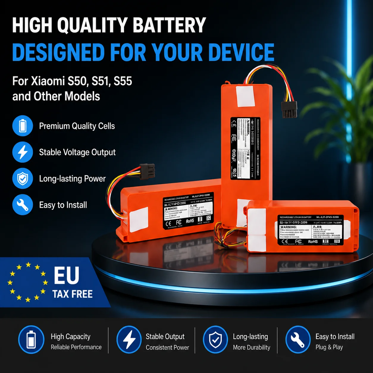 14,4V 12800mAh Li-Ionen-Akku Staubsaugerzubehör für Xiaomi Mijia 1S Roborocks S50-55 S5 Max S6 S7 Saugroboter
