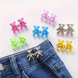 2Pcs Women Tighten Waist Button Metal Pins Clothing Accessories Adjustable Waist Clip Detachable Metal Bear Button for Skirt Pan