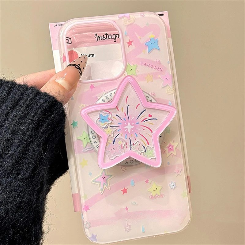 Koreaanse Leuke Drijfzand Shake Star Magnetische Houder Telefoon Stand GripTok Grip Tok Ondersteuning Voor iPhone 16 15 Voor Magsafe Accessoires
