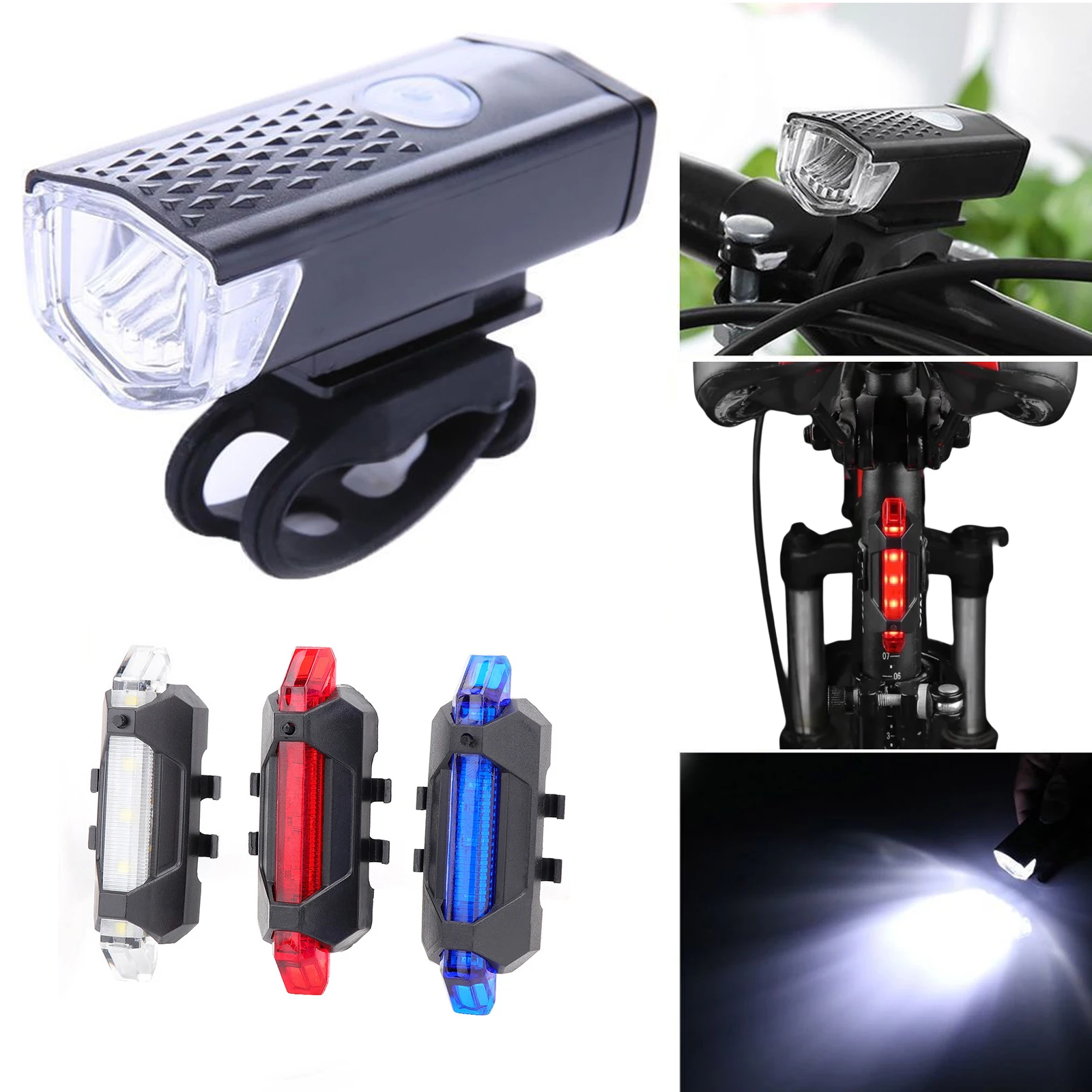 

USB-светодиодный перезаряжаемый фонарь для велосипеда, комплект передних и задних фонарей для горного велосипеда, сигнальная лампа для велосипеда, фара, фонарик, аксессуары для велосипеда