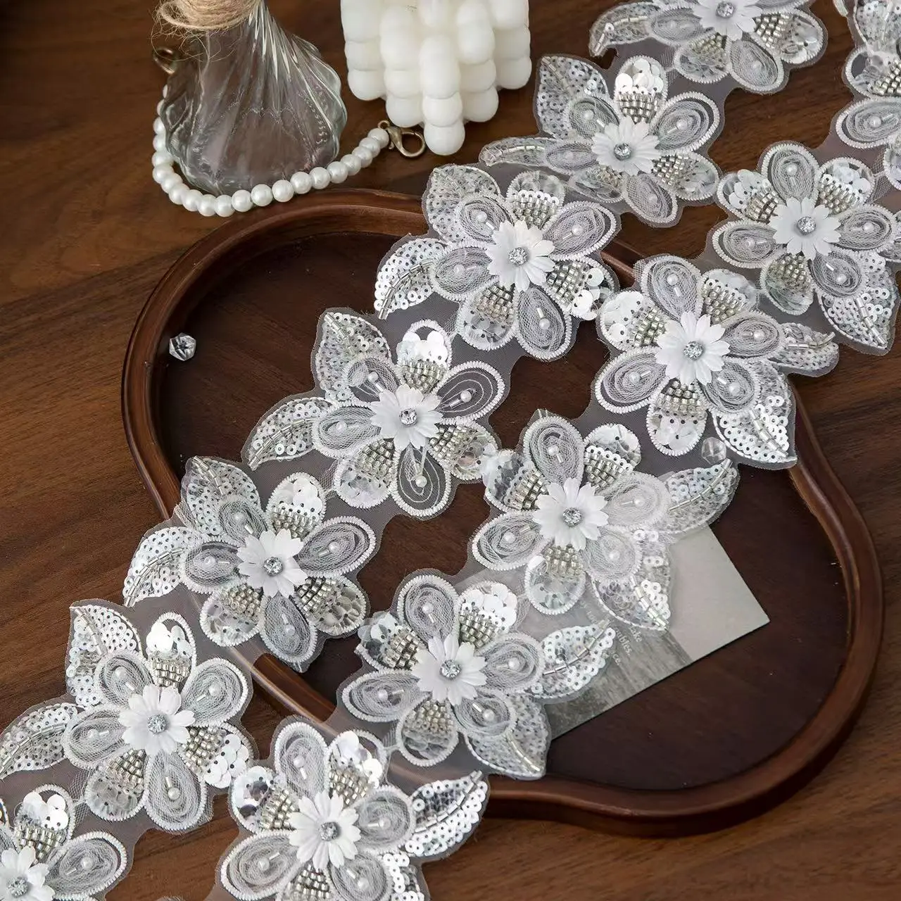 3d flowers edge Good Quality Ivory Lace Trim For DIY Dresses, Bride Head Veils Garments Accessories, Width 9cm
