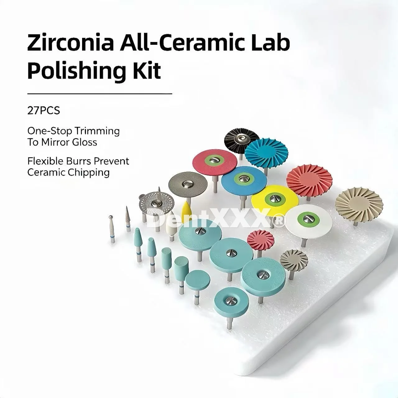27PCS Lab Polishing Kit One-Stop Trimming To Mirror Gloss Flexible Burrs Prevent Ceramic Chipping