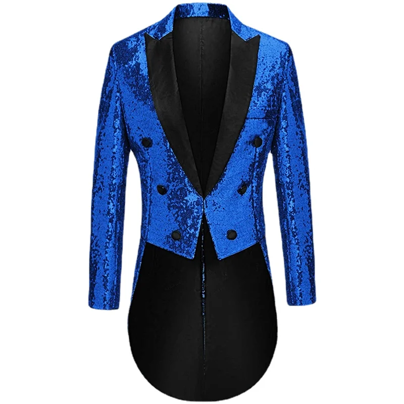 Fashion Men Luxurious Sequin Tailcoat Suit Jacket 2024 New Male Palace Banquet Wedding Blazer Coats