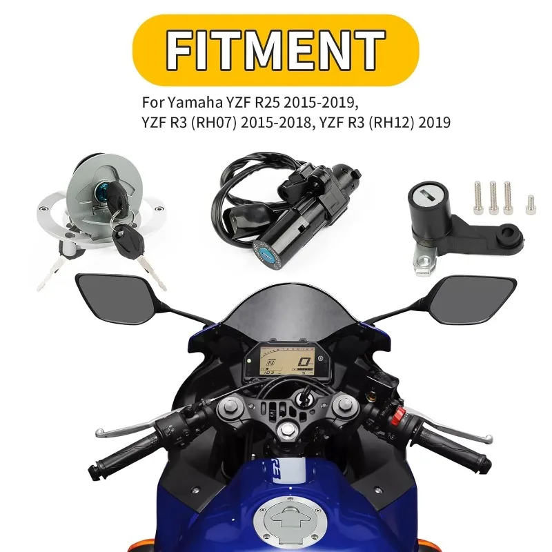 

motorcycle accessories Ignition Switch Gas Fuel Tank Cap Seat Lock Key Set for Yamaha YZF-R3 R25 2015 2016 2017 2018