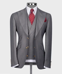 Classic Grey Men's Suits for Wedding Groom Wear Slim Fit 3PCS Blazer Vest Pants Formal Business Office Male Suit