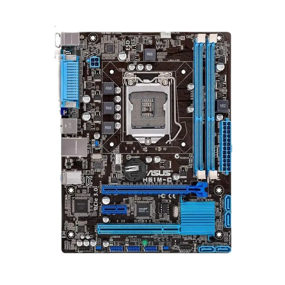 ASUS H61M-C, Used Motherboard, LGA 1155 Socket, for Intel Core i3 2120, Supports 2x DIMMs Max. 16GB DDR3, Micro ATX Mainboard