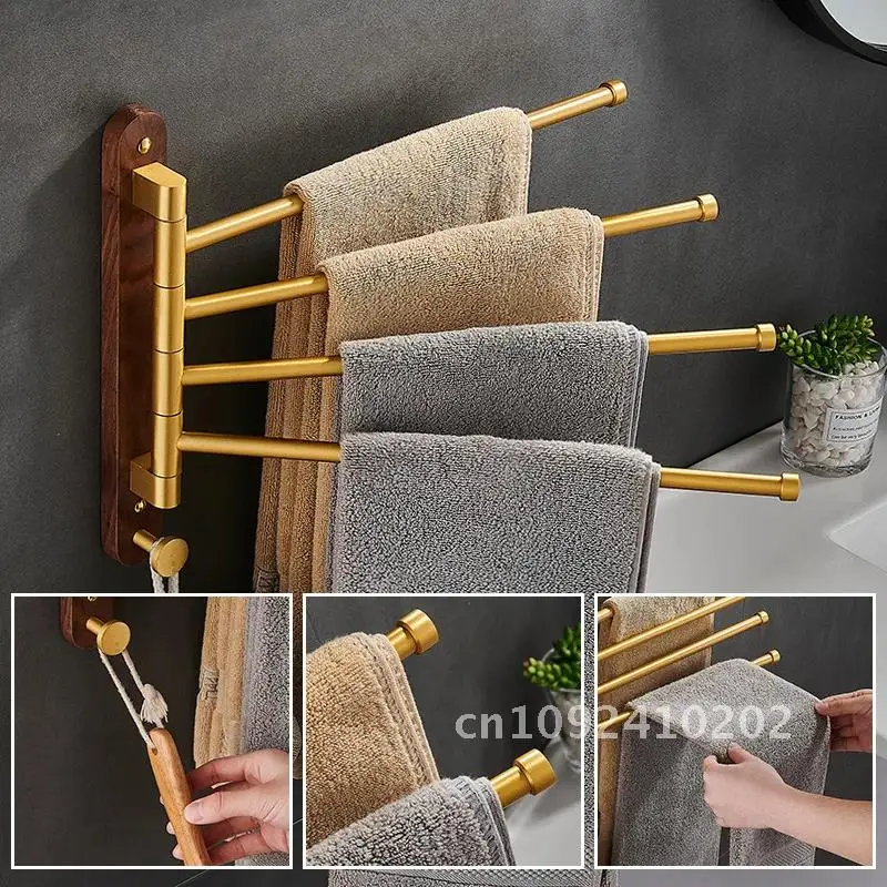 Bar, Bathroom Towel Rack, Rotating Multi-pole Kitchen Aluminum Walnut Towel Space Holder Towel