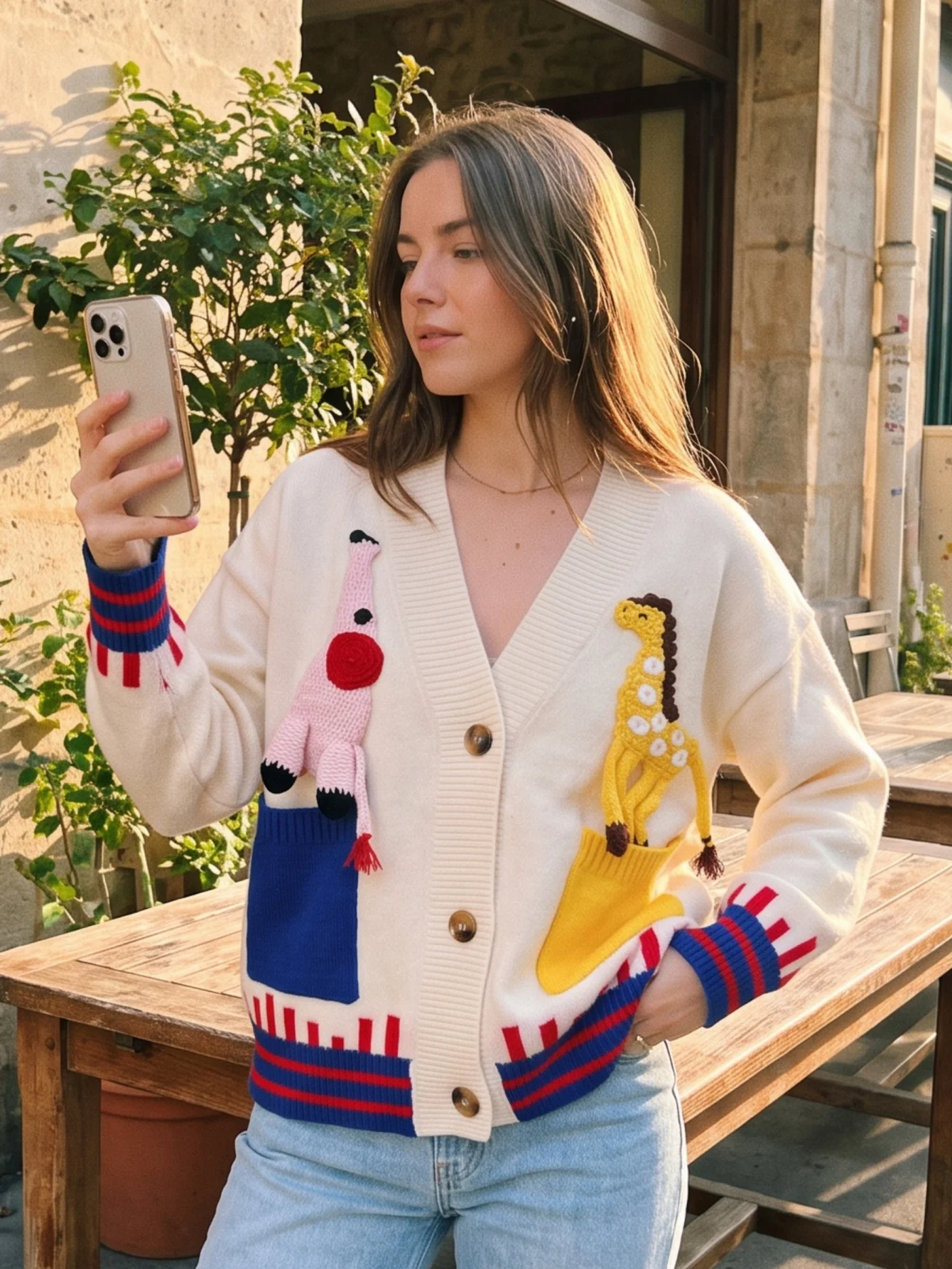 2026 Winter Warm Women's Sweater Cardigan Contrast Color V-neck Long Sleeve Cardigan Hand Crochet Knitted Thick Cable Sweater