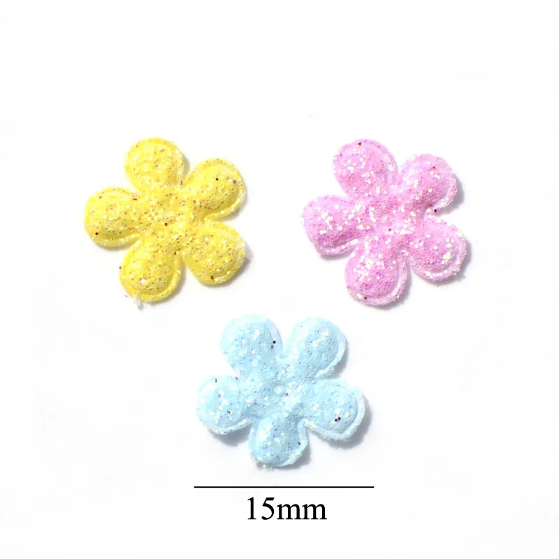 100Pcs Mix Colors Glitter Nonwoven Cute Flower Felt Fabric Patch DIY Cloth Appliques / Craft Wedding Decoration