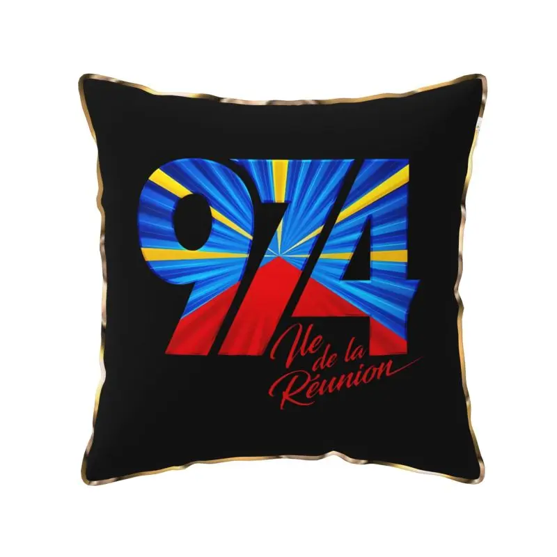 Custom 974 Reunion Island Logo Soft Velvet Pillow Cover Square Throw Pillow Case 18x18 Inches Cushion Cover for Car Office Home