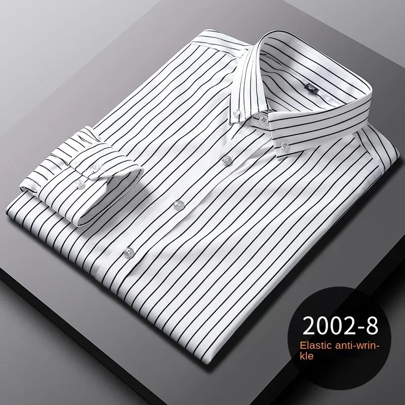 2024 new fashion casual men\'s vertical striped shirt stretch shirt business temperament long sleeve shirtpastel button up shirt，