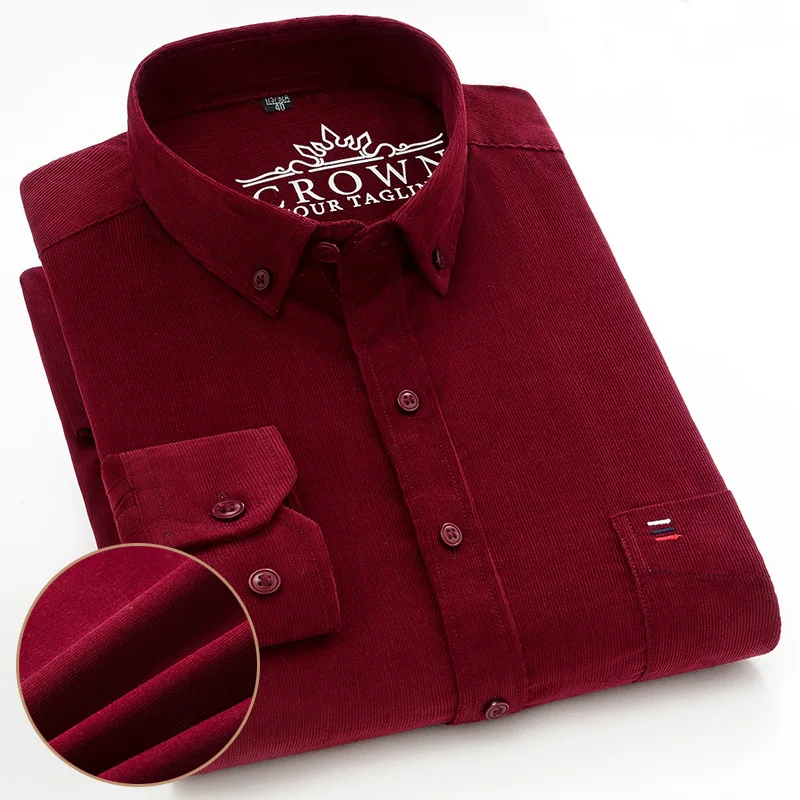 

100% cotton 6XL 7XL men's shirt Long sleeve Autumn/Winter Corduroy Free ironing High quality fashion casual plus size