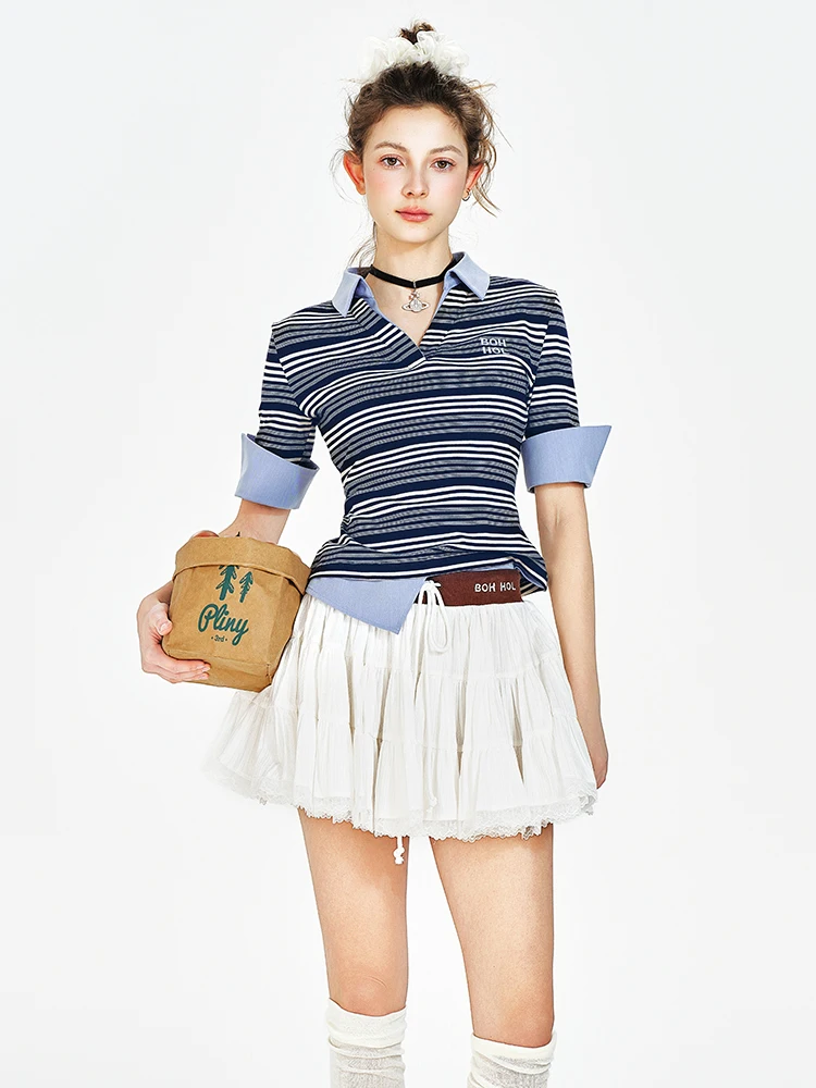 

Женская летняя футболка Boholbling Mint Non-Cool Miu Sle Bookworm в полоску в стиле пэчворк, цветная бровая футболка из двух предметов irt...