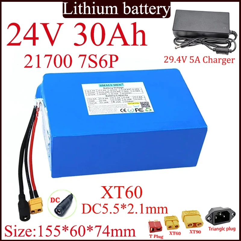 24V 30Ah 21700 7S6P Lithium battery pack High Power Built-in 30A  BMS for Outdoor high quality camping trip supply+charger