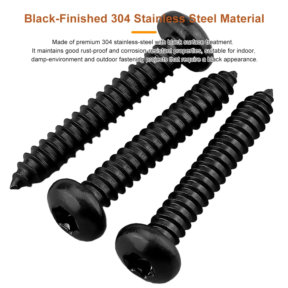 M2 M2.3 M2.6 M3 M3.5 M4 M5 M6 Star Pan Head Sheet Metal Self Tapping Screws Black 304 Stainless Steel Trox Drive Screws for Wood