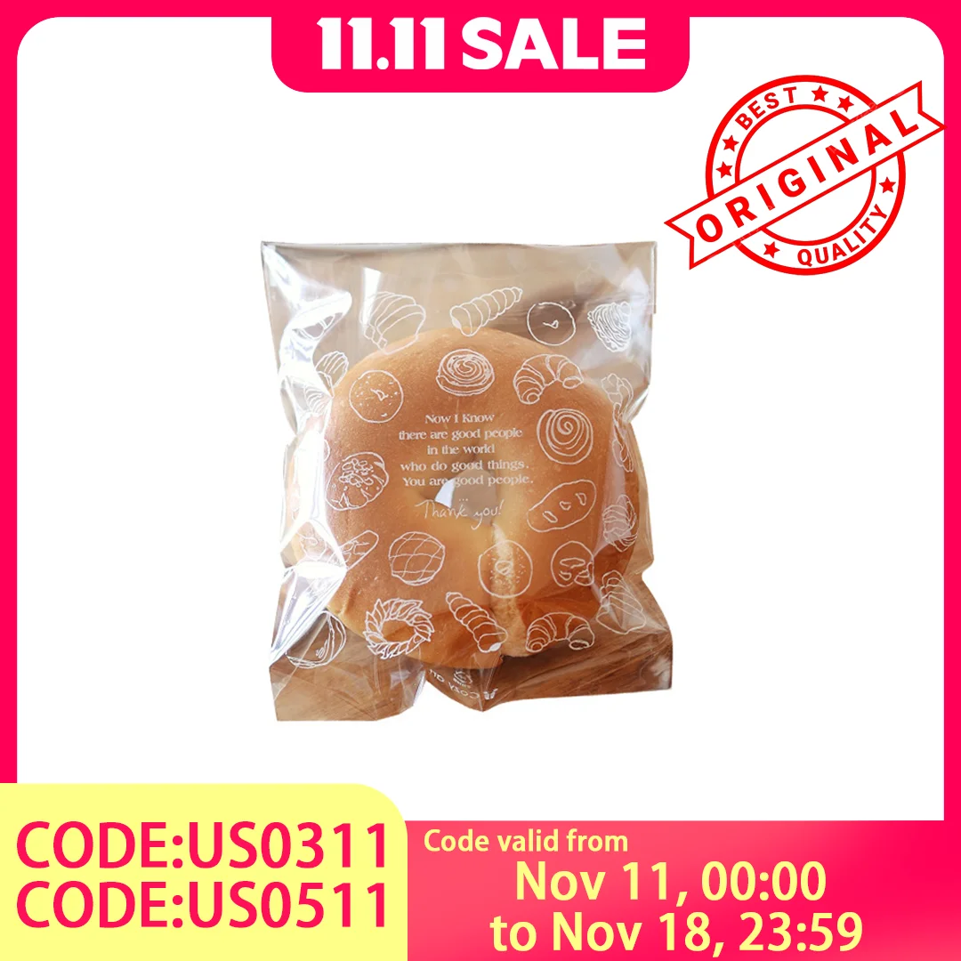 50 pieces,Home Kitchen Bread Bags - Food-Grade Plastic, Self-Sealing, Residue-Free for Cake Shops